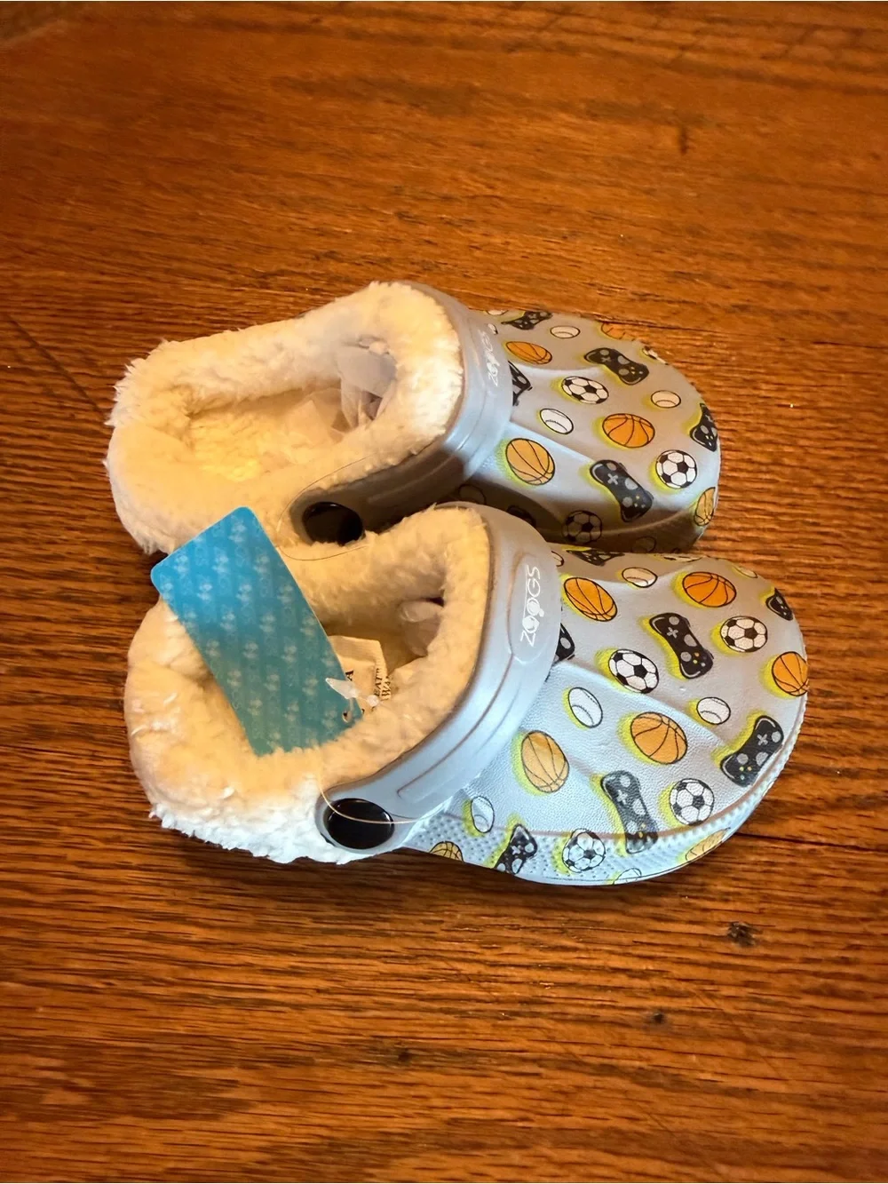 Zoggs Kids Light grey Plush-Lined Sports Print Slip-On Clogs
